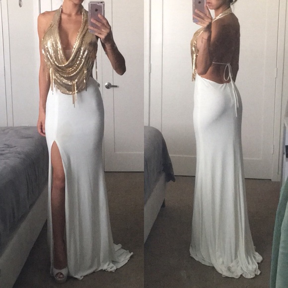 Jovani Dresses & Skirts - Jovani halter metallic gold & white formal dress